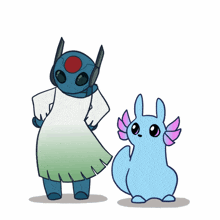 a drawing of a robot and an axolotl holding hands
