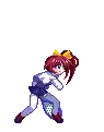 a pixel art drawing of a girl in a pink dress holding a sword .