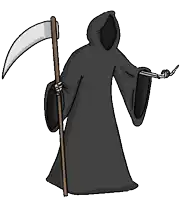 a grim reaper is holding a large scythe
