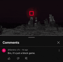 a screenshot of a minecraft video with a comment from sandra-27c