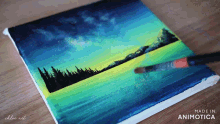 a painting of the aurora borealis is made in animatica