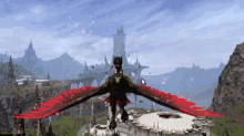 a bird with red wings is flying in the air