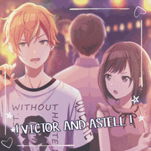 victor and astell are standing next to each other with a man in the background