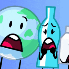 a cartoon of a globe and a bottle with faces