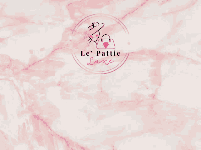 a pink marble background with a logo for le ' pattie luxe