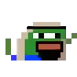 a pixel art of a green frog with a hat