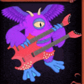 a purple monster is playing a red guitar with spikes on it