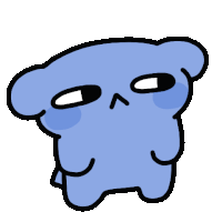 a cartoon drawing of a blue bear with a sad expression on its face .