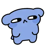 a cartoon drawing of a blue bear with a sad expression on its face .