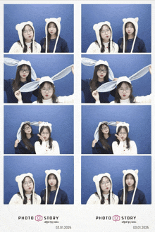 a photo booth with two girls wearing bear hats