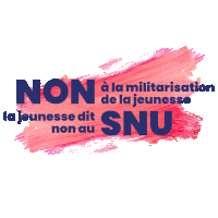 a sign that says " non a la militarisation de la jeunesse dit snu " on it