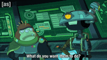 a cartoon of a robot asking another robot what do you want them to do