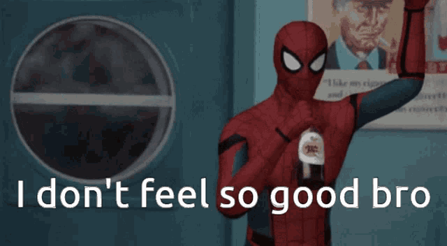 Spiderman Drinking GIF - Spiderman Drinking I Dont Feel So Good - Discover  & Share GIFs