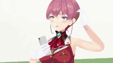 a pink haired anime girl with a badge on her chest that says ' a ' on it