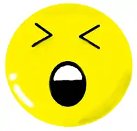a yellow smiley face with a black mouth and black eyes