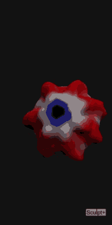 a red white and blue object is displayed on a black background with sculpt + written on the bottom