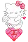 a pixel art drawing of a hello kitty with a bow and a heart .