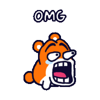 a cartoon of a teddy bear with its mouth open and the word omg below it
