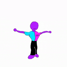 a cartoon of a person in a purple and blue shirt dancing .
