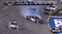 a nascar race is being shown on a screen