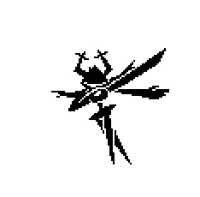 a black and white pixel art of a fairy with wings .