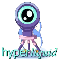 a cartoon of a penguin looking through a telescope with the words hyper liquid below it