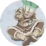 a cartoon character is sitting on the ground in a circle holding a stick .