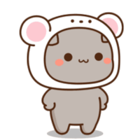 a cartoon cat wearing a white hat with ears and a pink nose .
