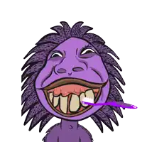 a cartoon of a purple monster brushing his teeth with a purple toothbrush