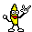 a pixel art drawing of a banana giving a middle finger .