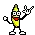a pixel art drawing of a banana giving a middle finger .