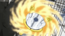a cartoon drawing of a clock with a swirl of flames around it .
