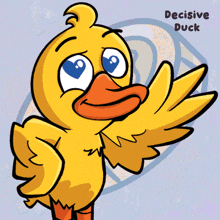 a cartoon of a duck with the words decisive duck above it