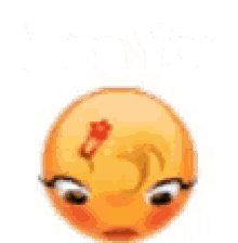 a yellow smiley face with a bloody eye and the words `` i really '' written above it .