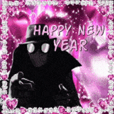 a happy new year greeting card with a silhouette of a man