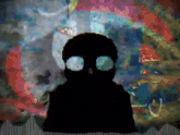 a silhouette of a person wearing glasses and a gas mask