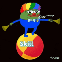 a cartoon of a clown standing on top of a skillz ball