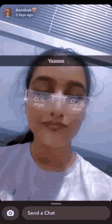 a girl wearing sunglasses that say 8% angel 2% devil