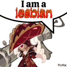 a cartoon character holding a cannon with the words " i am a lesbian " above him