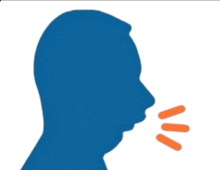 a blue silhouette of a man talking with orange lines