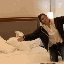 Laying Down On The Bed Jump On The Bed GIF