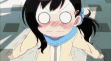 a girl with a ponytail and a tie is making a surprised face