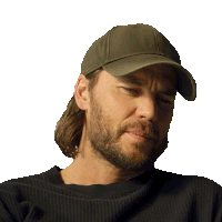 a man with a beard wearing a hat and a black shirt