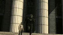a statue of a man is standing in front of a building