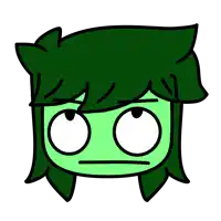 a cartoon drawing of a person with green hair making a funny face