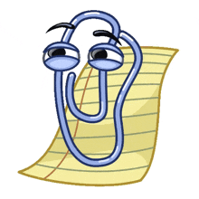 a cartoon drawing of a paper clip with eyes and a mustache