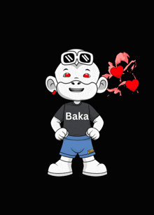 a cartoon character wearing sunglasses and a shirt that says baka