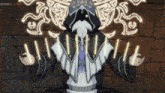 a man in a hooded robe is surrounded by glowing lights and the website animeflv.net can be seen in the corner