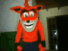 a close up of a crash bandicoot costume in a room .