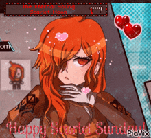 a picture of a girl with red hair and the words happy scarle sunday picmix